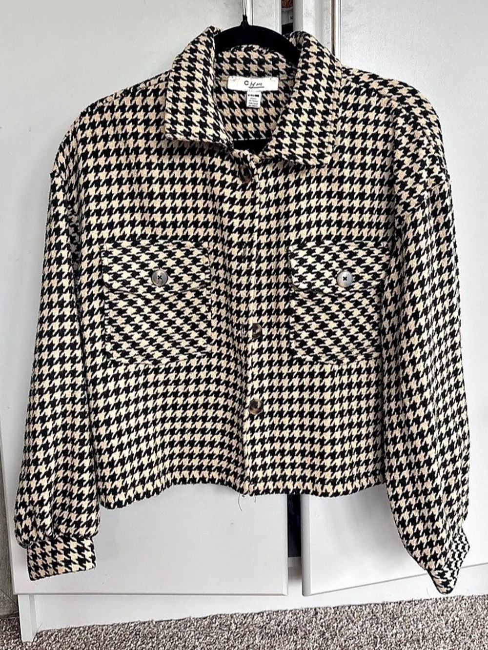 C by one Houndstooth Cropped Jacket in Black & Brown Like New